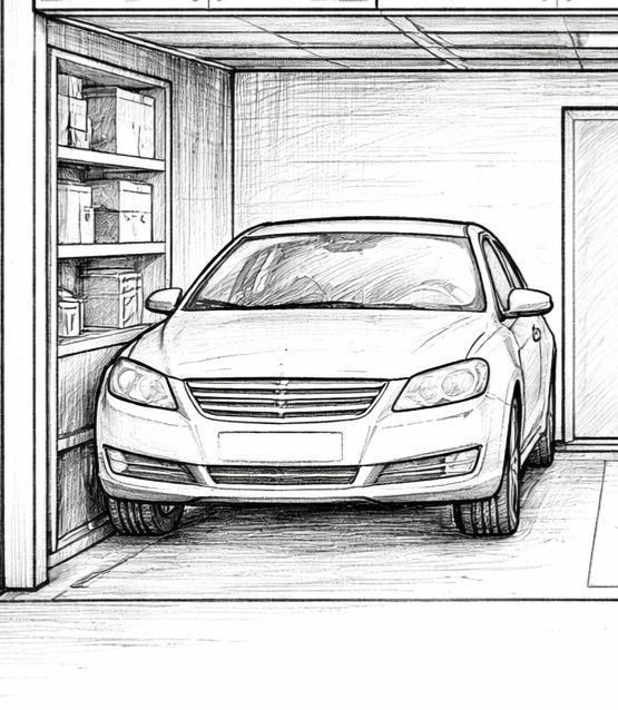 Miejsce postojowe w hali garażowej z zabudową. Piwnica komórka