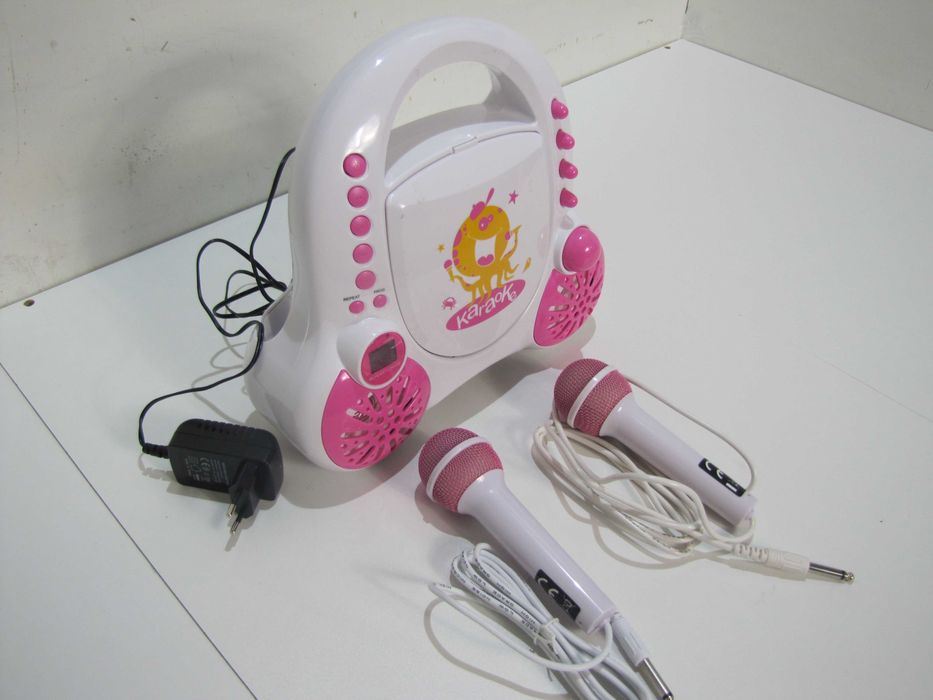 Karaoke dla dzieci odtwarzacz CD 2 mikrofony Auna Rockpocket róż biały