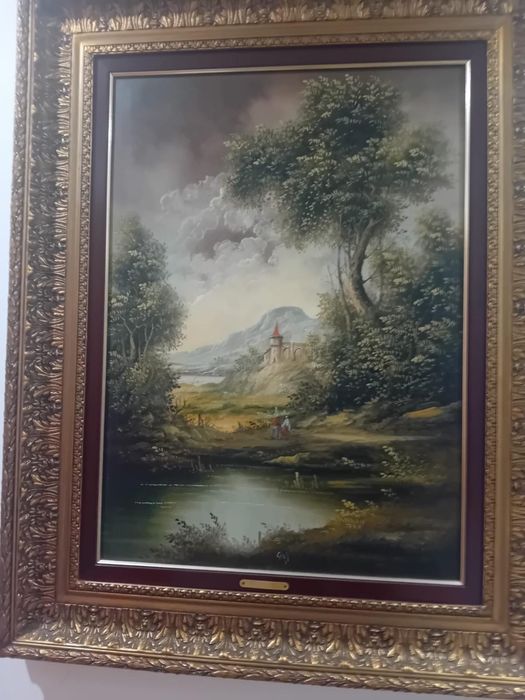 Pintura a óleo antiga de 'Cini' com moldura elaborada
