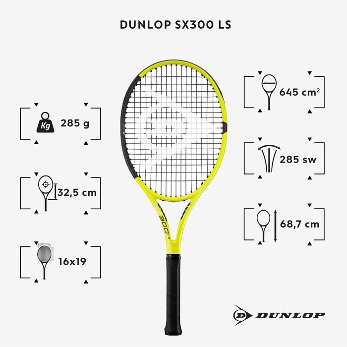 Raquete de ténis adulto - DUNLOP SX300 LS Amarelo Preto 285g