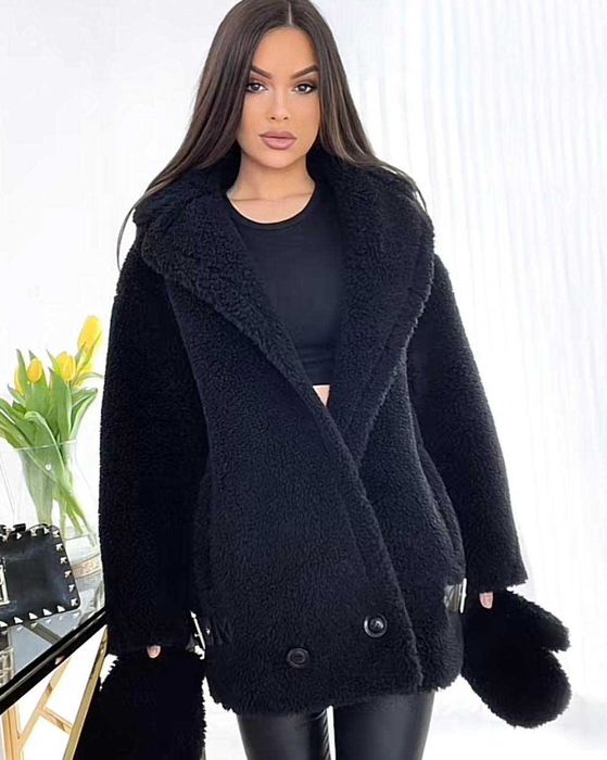 Ekskluzywna Kurtka Futerko premium Babylon  z rękawiczkami czarne