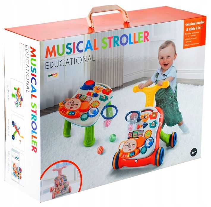 Chodzik Pchacz Stolik Edukacyjny Interaktywny Panel Koszy 5w1 Dla Dzie