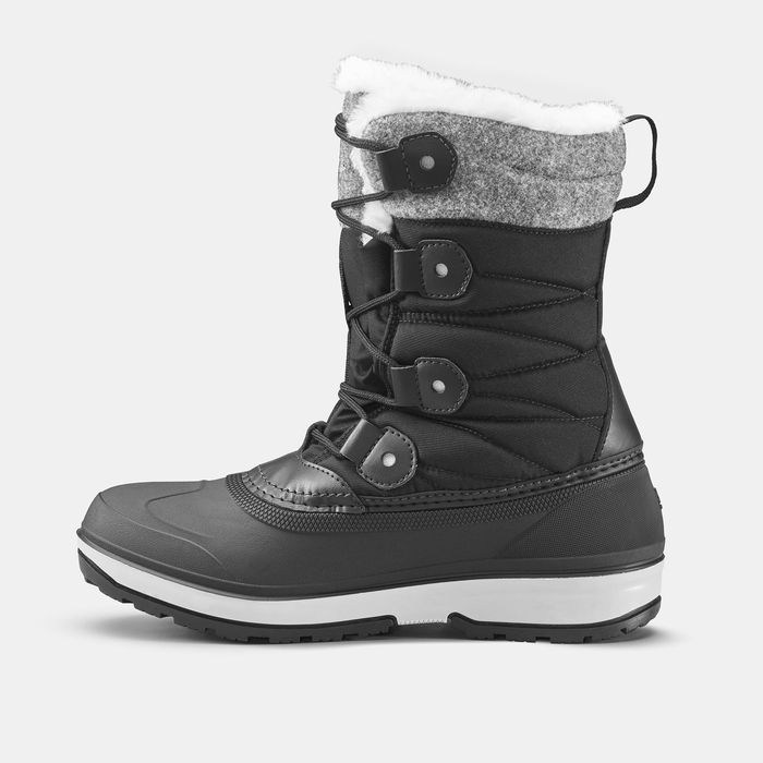 Botas de caminhada na neve quentes e impermeáveis mulher, NH500 preto
