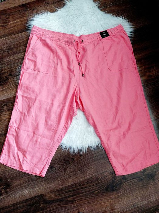 M&Co bermudy spodnie krotkie rybaczki len wiskoza rozowe 7xl 8xl 9xl