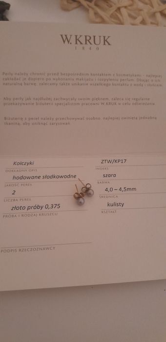 Złoto kolczyki W.Kruk 375 próba