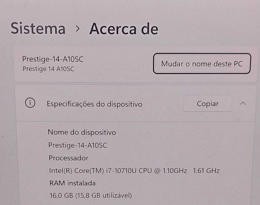 Portatil MSI Prestige 14 i7 GTX 1650 16GB RAM SSD 2TB Windows 11 Pro