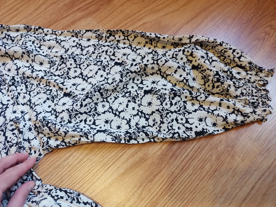 Sukienka zara boho loose L biała czarna kwiaty
