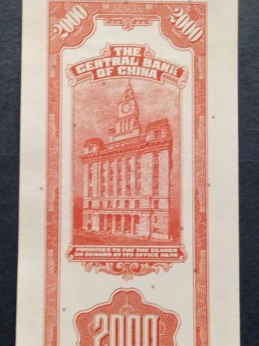 2 notas da China 1930,1947 20/2000 Customs Gold Units raras e belas