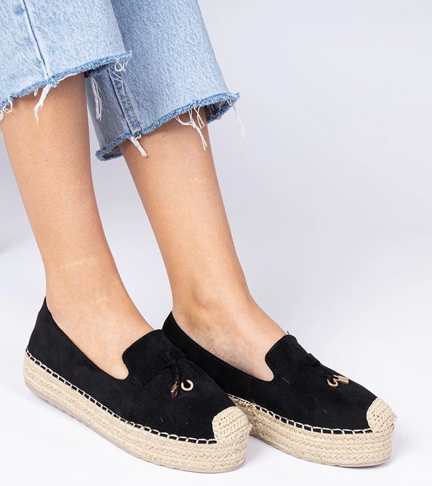 Czarne espadryle grubej podeszwie Elviola