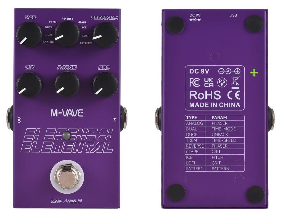 Педаль мульти-эффектов задержки/дилэй M-VAVE ELEMENTAL 9типов задержки