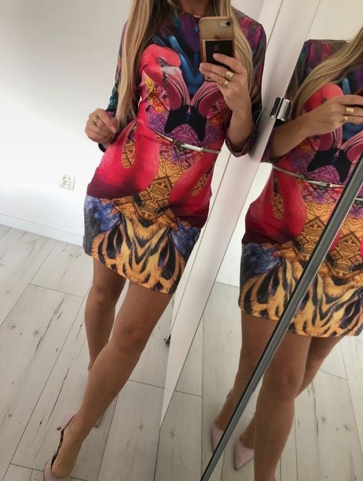 Kolorowa modna sukienka River Island  38/40 wzory flamingi
