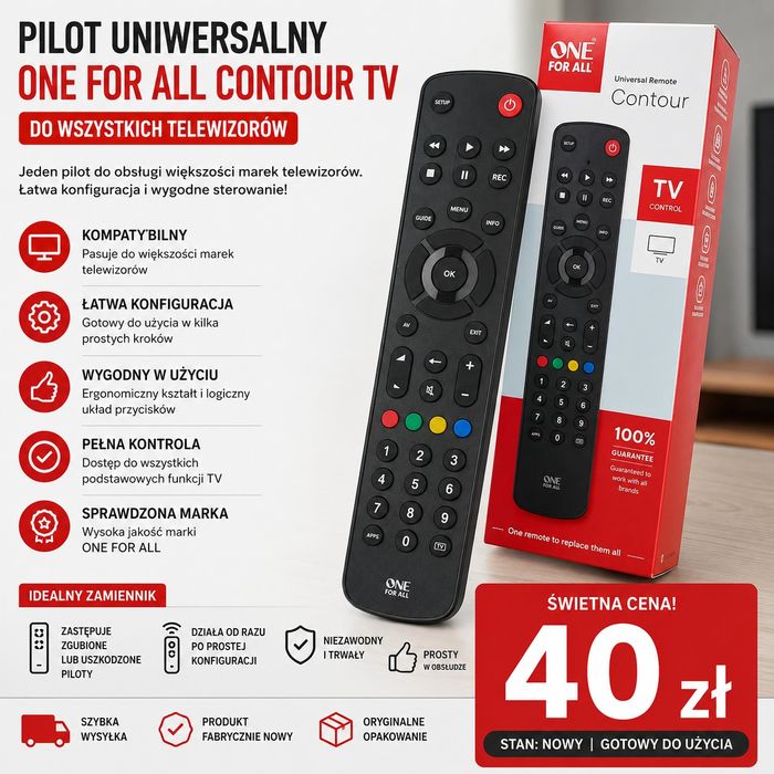 Pilot Uniwersalny ONE FOR ALL Contour TV – Pasuje do Wszystkich Marek Telewizorów