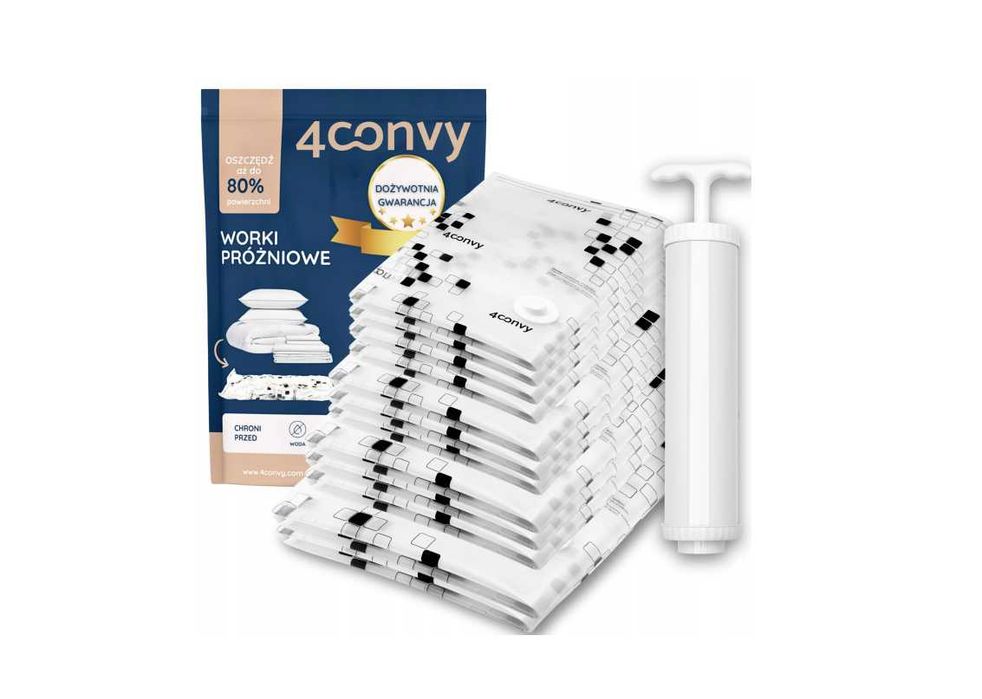 4CONVY Worki próżniowe na pościel ubrania odzież 12szt ZESTAW POMPKA MAXI