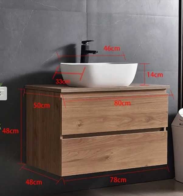 Móvel de Casa de Banho 80cm cor madeira com Lavatório de pousar