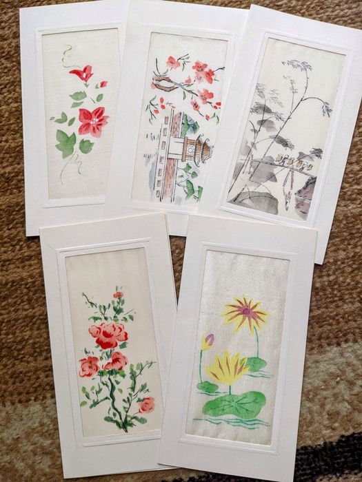 Piękne stare kartku, pocztówki- malowane ręcznie na jedwabiu. OKAZJA!!