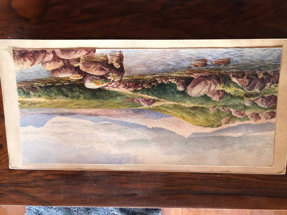 Aguarela de paisagem suiça, de 1868, bom estado