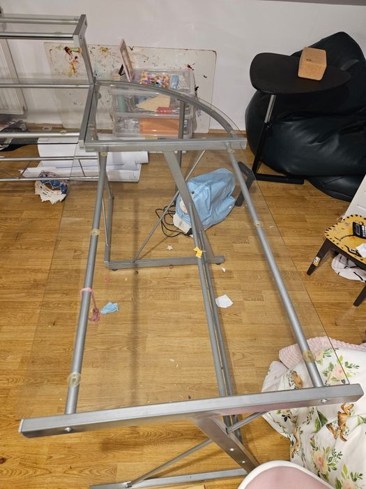 Szklane biurko narożne podwójne