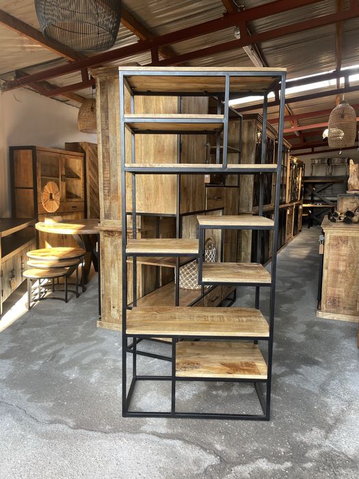 Regał / drewno egzotyczne/ metal / styl industrialny