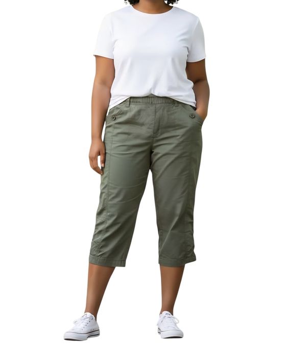 Rybaczki ulla popken 
Rozmiar 50 
Kolor khaki 
Szerokość pas 55 cm Uciąga się do 59 cm 
Dlugosc całkowita 87 cm