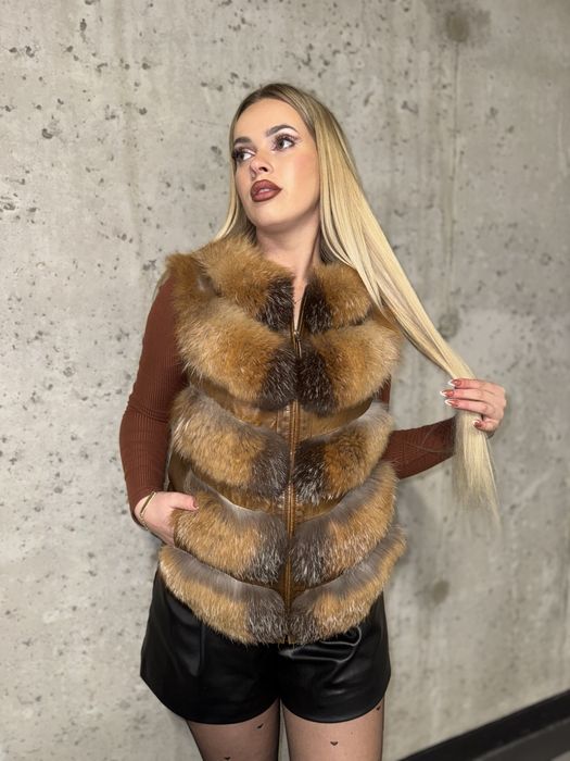 Futro ombre lis rudy pospolity srebrny m 38 nowe brąz krótkie 2 w 1