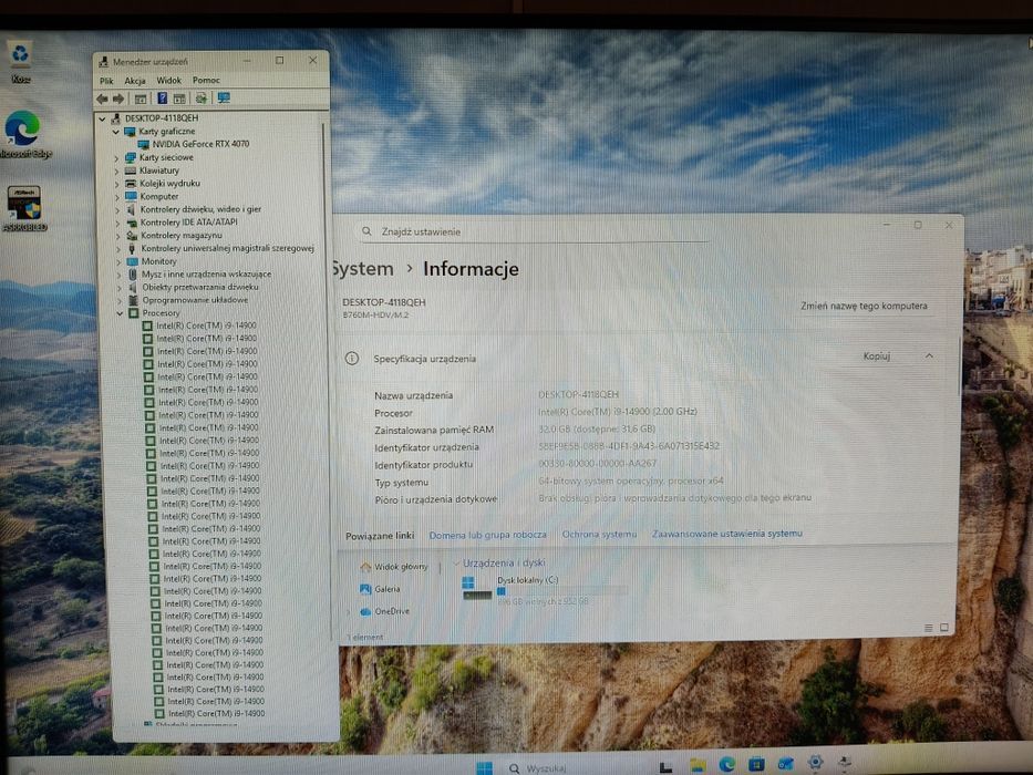 Komputer Gamingowy i9-14900,32 GB DDR5 LED RGB,RTX 4070,Win 11 Pro