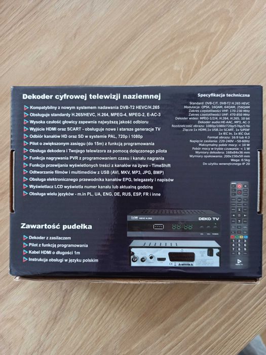 dekoder odbiornik cyfrowej telewizji naziemnej Deko DVB-T2