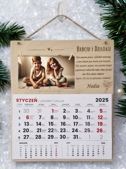 Kalendarz DREWNIANY z personalizacją Dzień Babci Dziadka Na PREZENT
