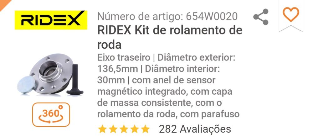 Ridex Kit de rolamento de rodas traseiras Audi Seat Skoda VW novo na c