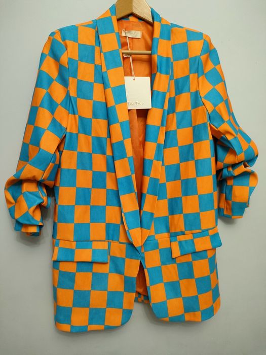 Żakiet marynarka szachownica kratka wiskoza wiosna 2023 modna włoska