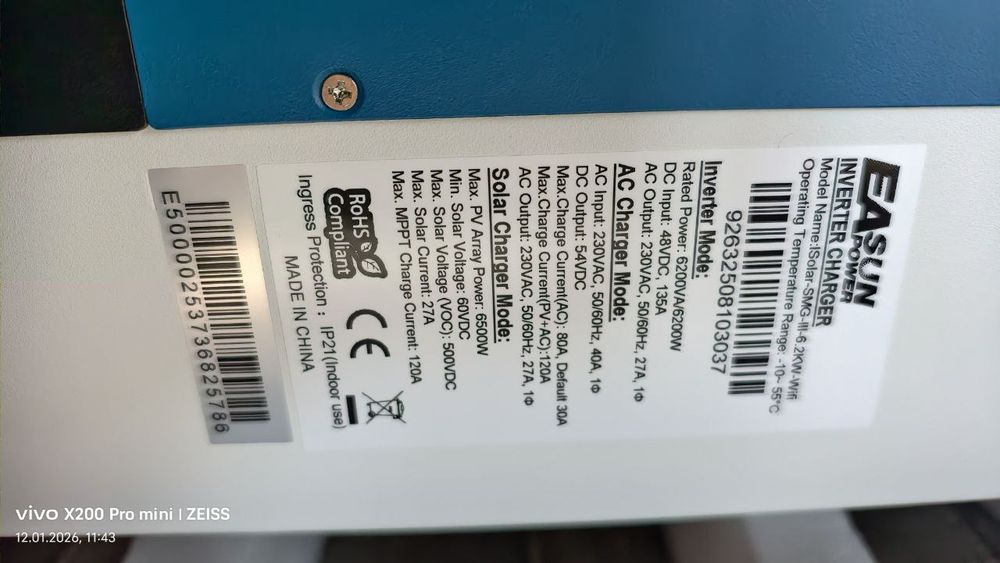 Гібрідний інвертор  EASUN 6.2KW 48v