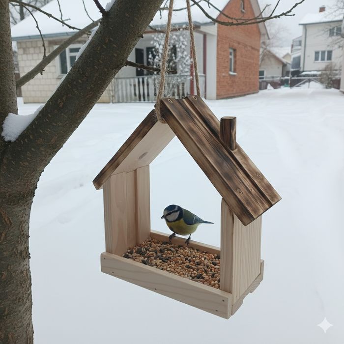 Solidny drewniany karmnik dla ptaków -GRATIS