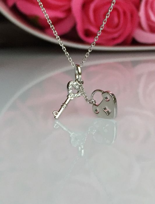 Срібний ланцюжок Xenox, ключик+ замок, цирконій, Австрія