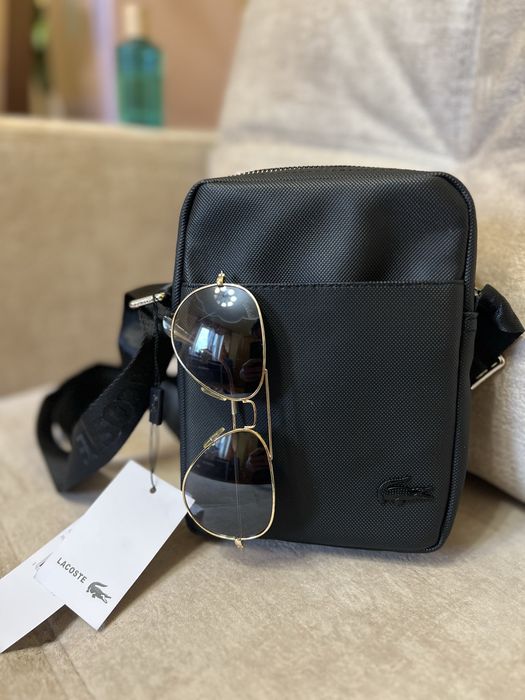 Чоловіча сумка Lacoste чорна через плече | стильна месенджер | нова