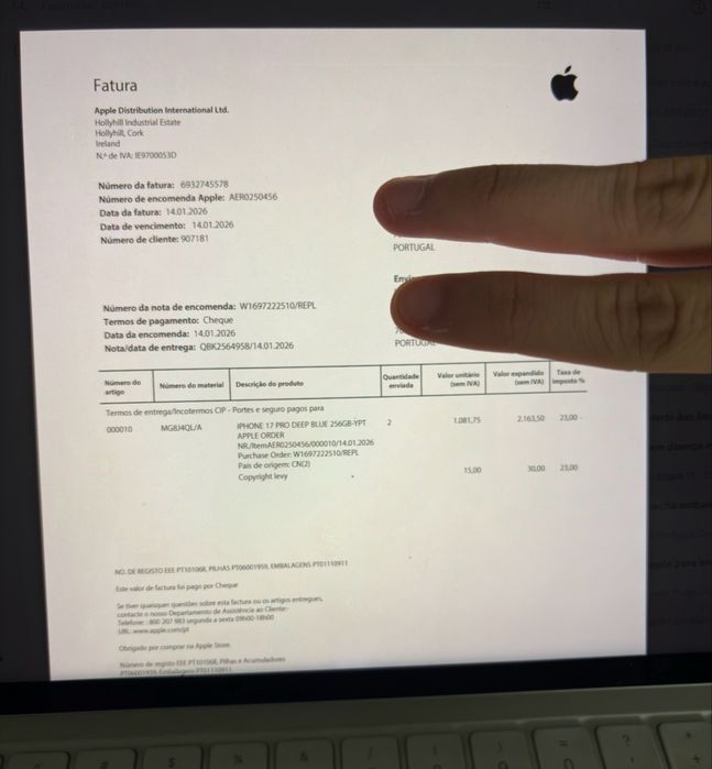 iPhone 17 Pro Deep Blue 256GB - 1349€ na apple store - Selado