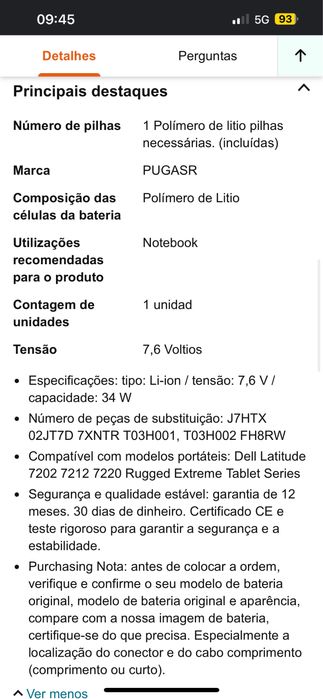 Bateria Dell 34Wh 4342mAh Laptop/Portátil