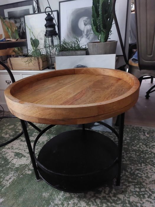 Stolik metalowo-drewniany