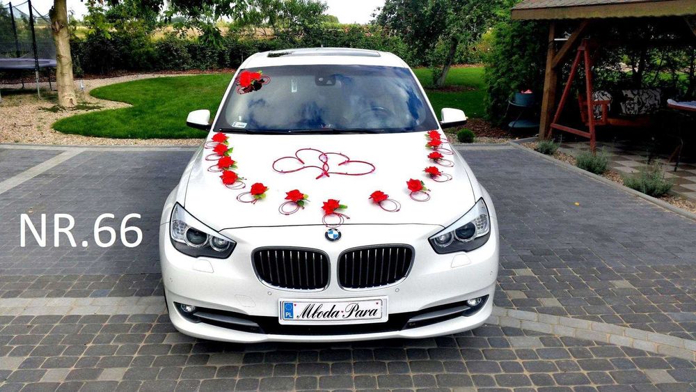 BOGATA dekoracja samochodu na samochód do ślubu.OZDOBY na auto 066