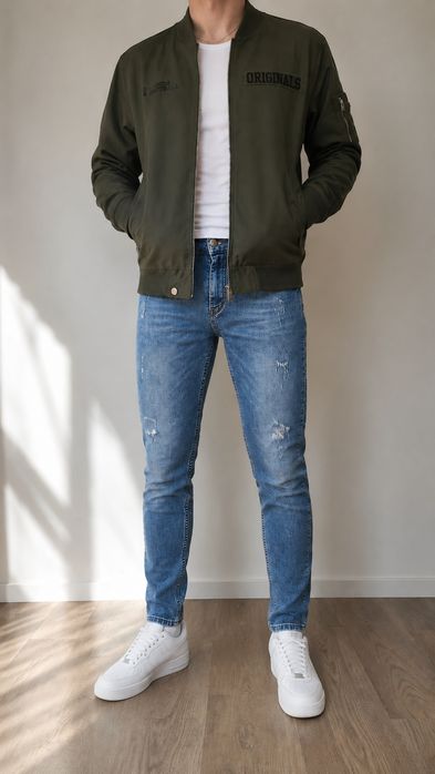 Niebieskie jeansy dżinsy z przetarciami rurki Tommy Hilfiger rozmiar S