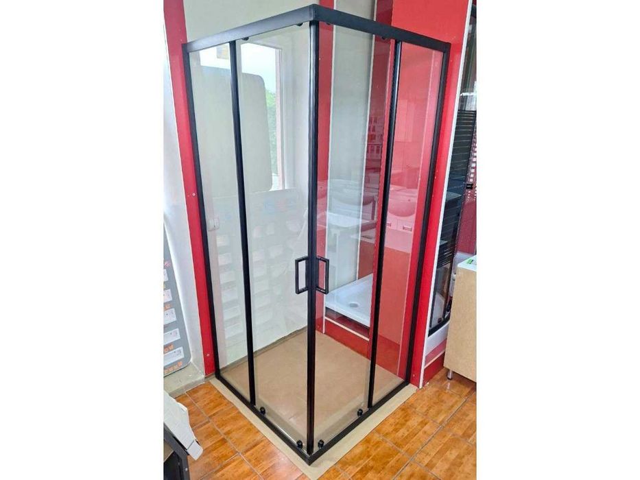 Душова кабіна квадрат 90х90, 80х80 без піддону, скло 6мм чорна та хром