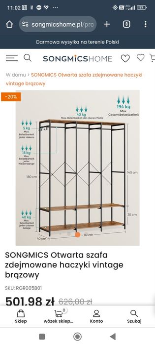 Regał garderoba szafa z wieszakami i półkami loft