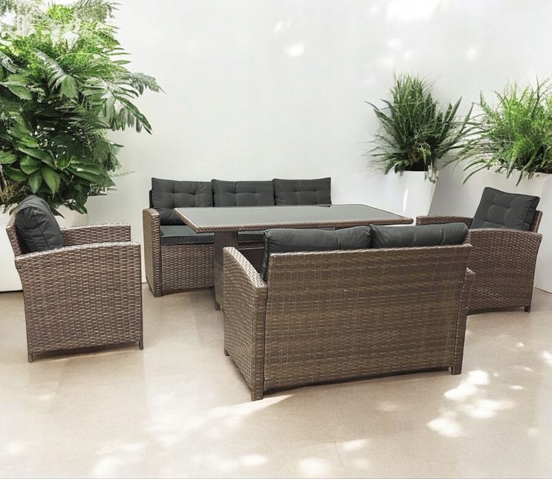 Zestaw mebli technorattan 2x sofa , fotele , stół kolory