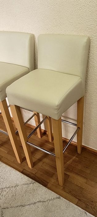Hokery barowe / krzesła do wyspy kuchennej (2 sztuki), Kremowe, eko skóra