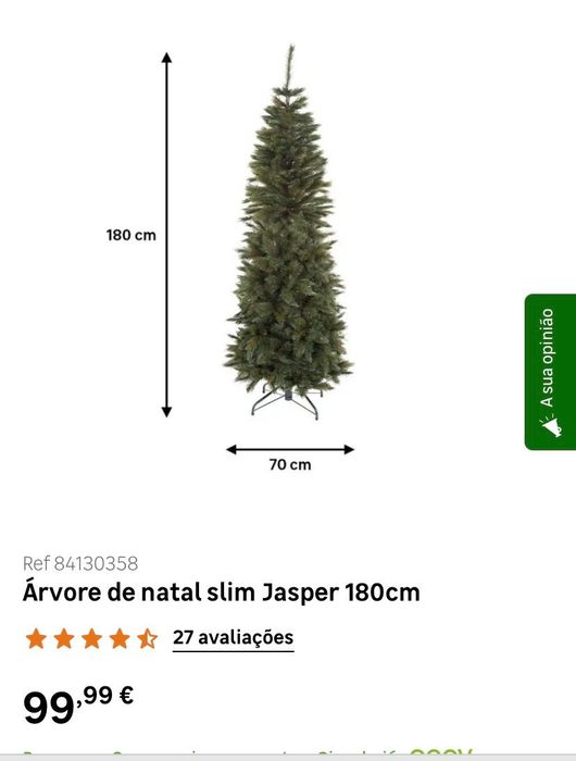Árvore de natal slim Jasper 180cm