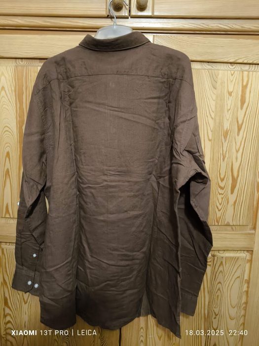 Koszula lniano 58% - bawełniana 42%, brązowa, nowa