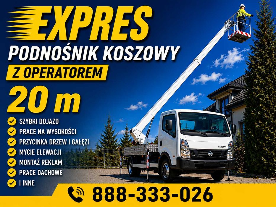 Podnośnik koszowy, zwyżka, wynajem - usługi 24h/7