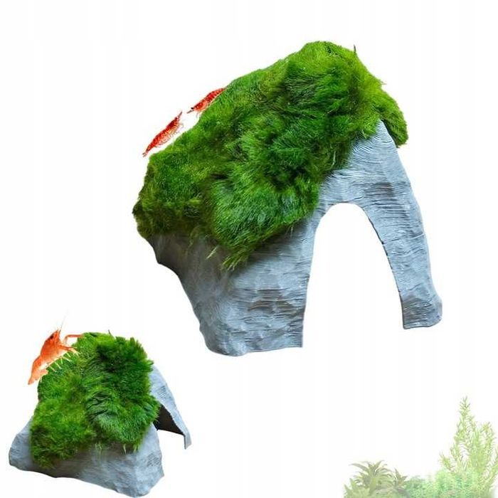 Kryjówka dla krewetek pokryta Gałęzatką -Ozdoba do akwarium Skała