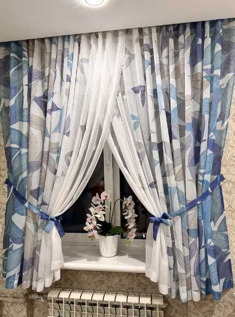 тюль штори готові короткі до підвіконня з принтом на кухню