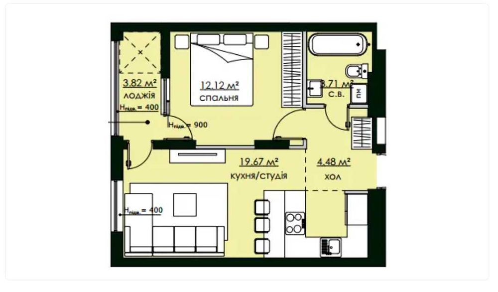 1-кімнатна квартира за адресою (площа 44 м²) - Atlanta.ua - фото 12