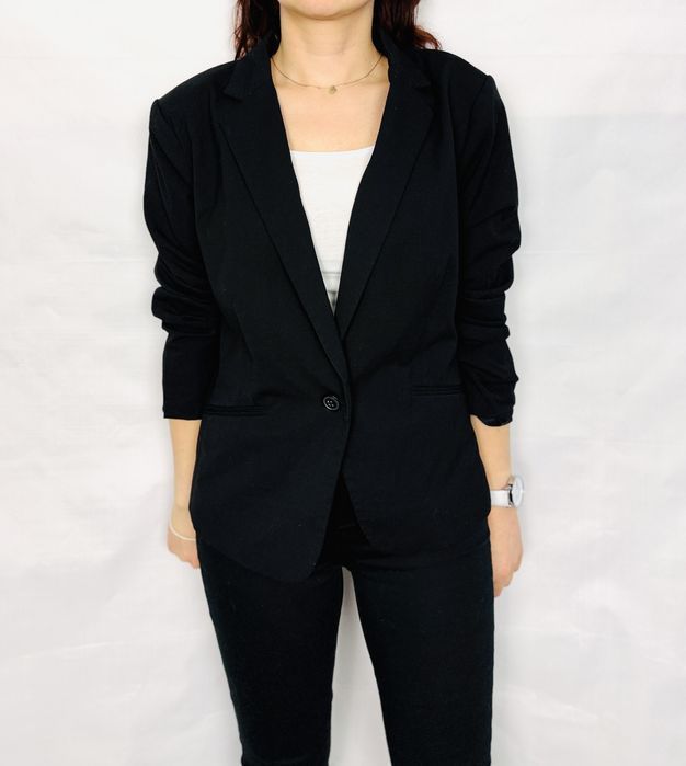 Czarna taliowana marynarka na jeden guzik XXL 44