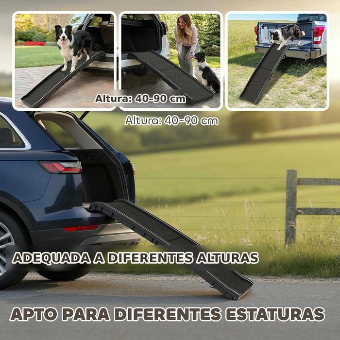 PORTES GRÁTIS - Rampa Dobrável para Cães 155 cm Antiderrapante para Carro e Camas Altas